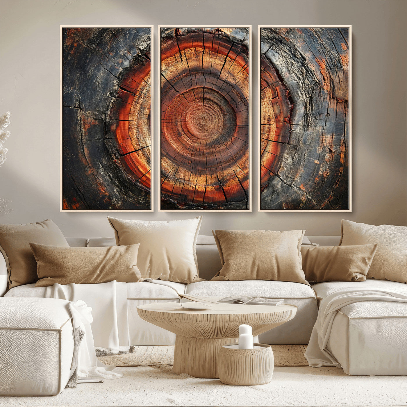 MGV-FC-48X32-3P - Wood Grain Canvas Wall Art - Framed Abstract Tree Ring Framed Wall Art, Wood Grain Canvas Wall