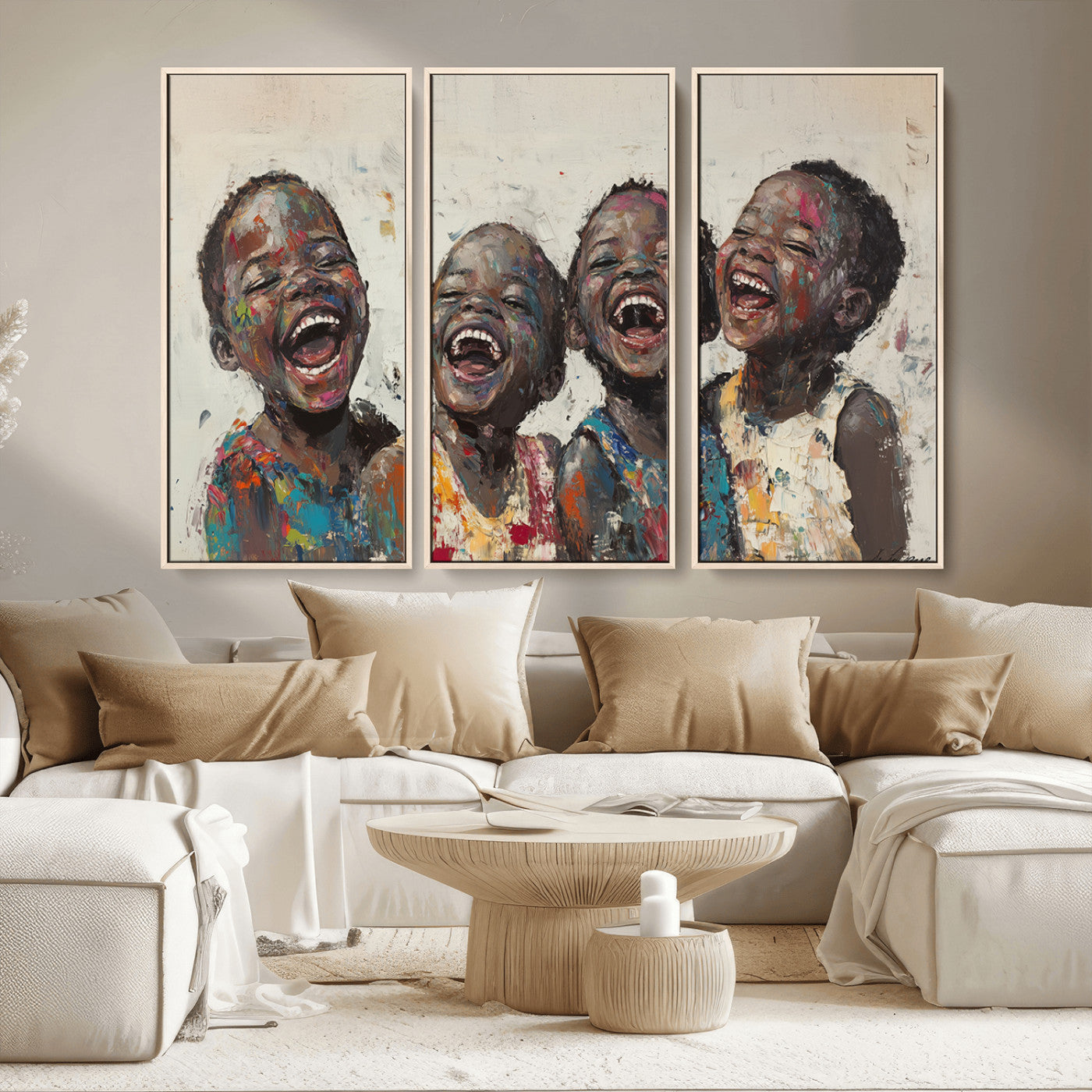 85256-MGV-CV-36X24-Shai Yossef Print - Joyful Childhood Canvas Wall Art - Expressive Impasto Painting of Laughing