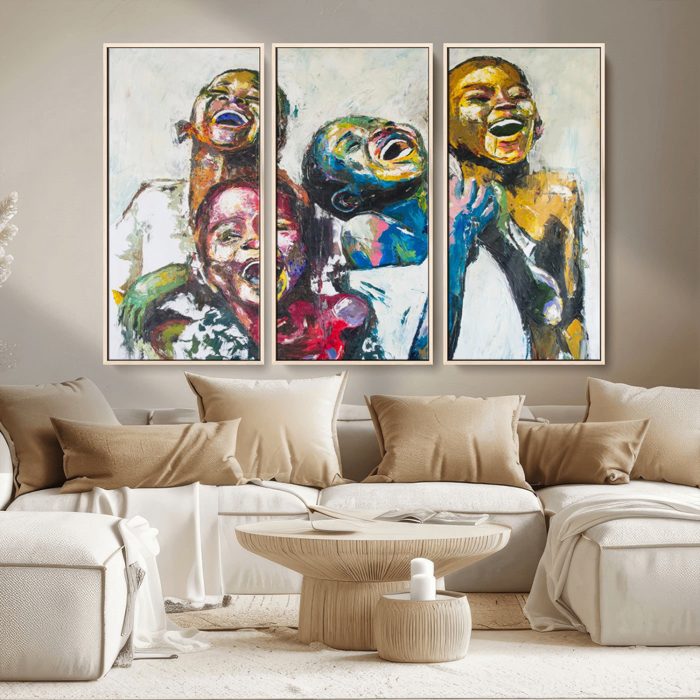 MGV-FC-48X32-3P - Shai Yossef Style Canvas Art - Joyful African Black Kids Impasto Painting with Vibrant Brushstrokes,