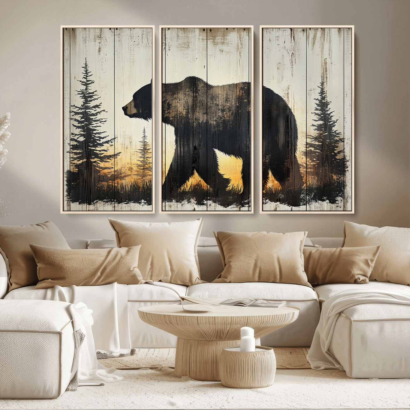 83875-MGV-CV-36X24-Vintage Bear Wall Art Canvas Print for Farmhouse - Mountain Wood Canvas Wall Art - Forest Silhouette