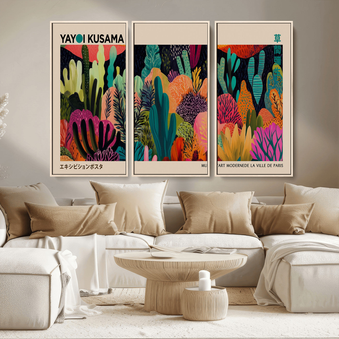 MGV-FC-48X32-3P - Yayoi Kusama Wall Art Canvas Print, Abstract Art, Large Yayoi Kusama Framed Canvas Print, Japanese