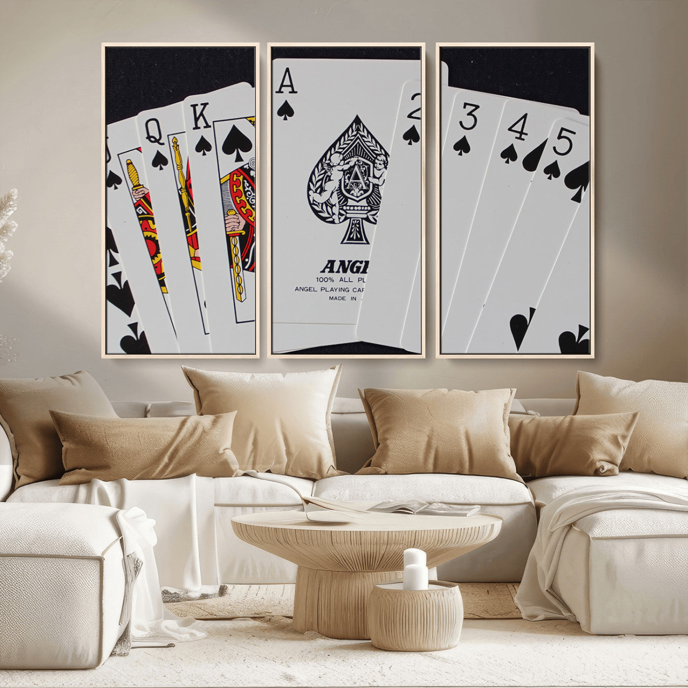 MGV-FC-48X32-3P - Poker Wall Art - Playing Cards Canvas Wall Art Print - Ace of Spades and Royal Flush Design, Perfect