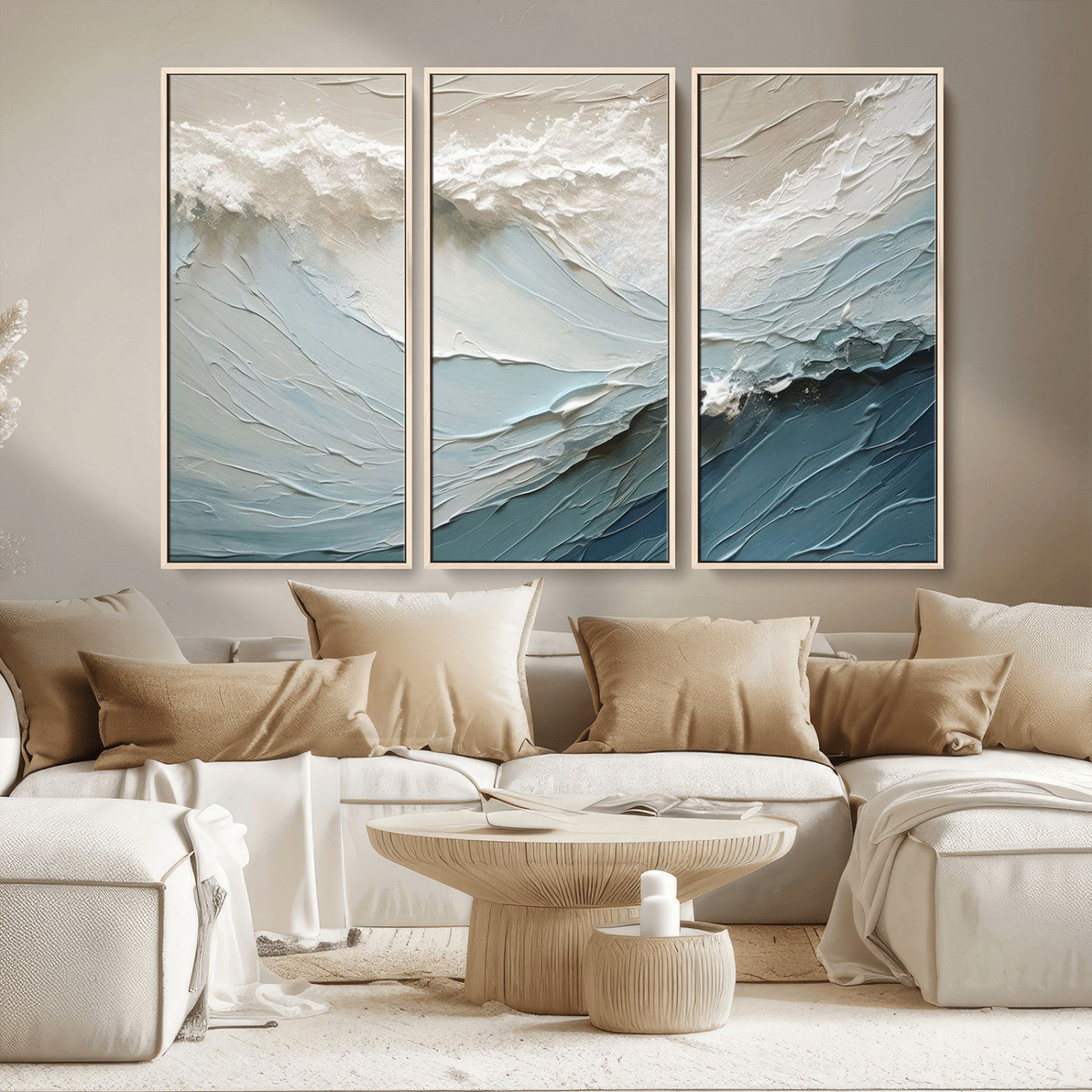 MGV-FC-48X32-3P - Waves Abstract Wall Art Print, Modern Framed Abstract Canvas Print, Abstract Painting for Living