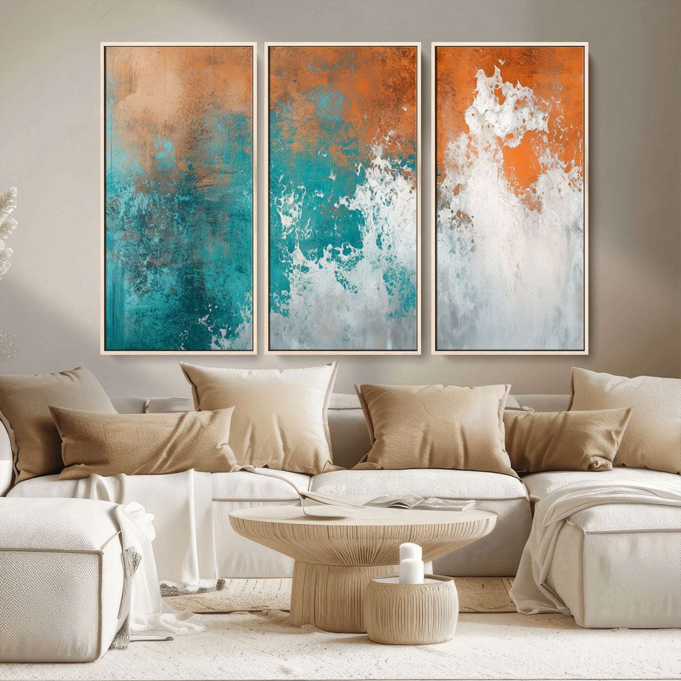 MGV-FC-48X32-3P - Vintage Abstract Print - Bold Teal and Orange Canvas Wall Art - Retro-Vintage Abstract Orange Canvas