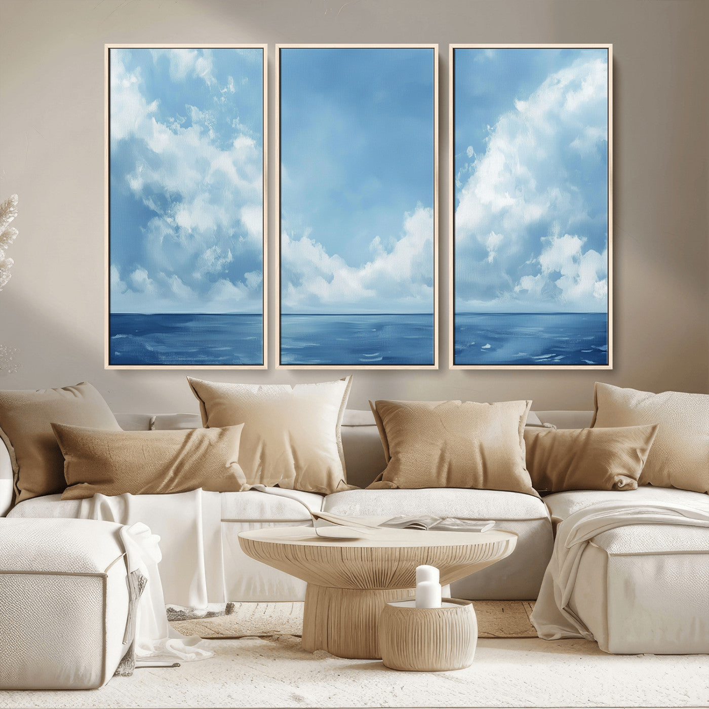 MGV-FC-48X32-3P - Abstract Ocean Print Artwork- Serene Blue Ocean Canvas Wall Art - Minimalist Ocean and Sky Canvas