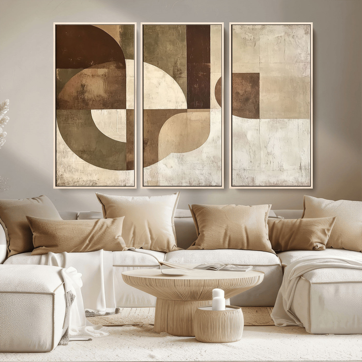 MGV-FC-48X32-3P - Wabi Sabi Geometric Wall Art | Abstract Modern Minimalist Canvas Print with Neutral Mid Century Art