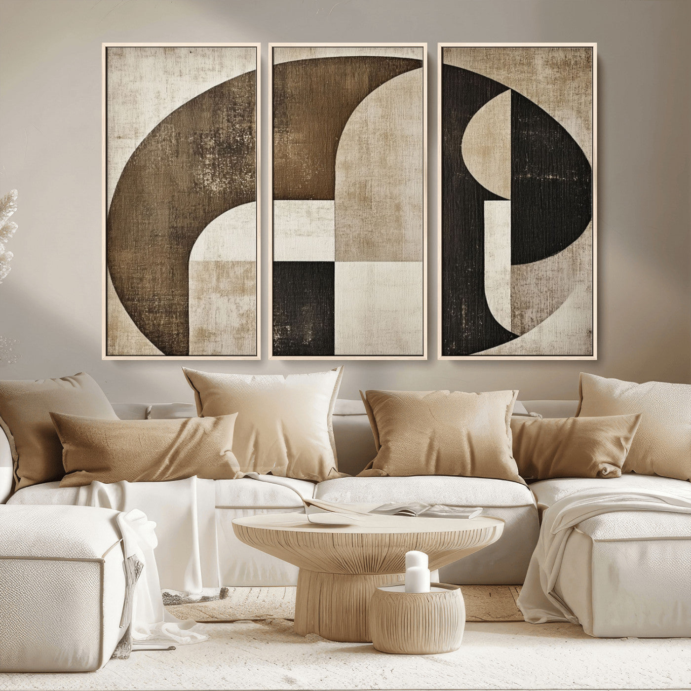 MGV-FC-48X32-3P - Wabi Sabi Abstract Wall Art | Geometric Modern Minimalist Canvas Print with Neutral Mid Century Art