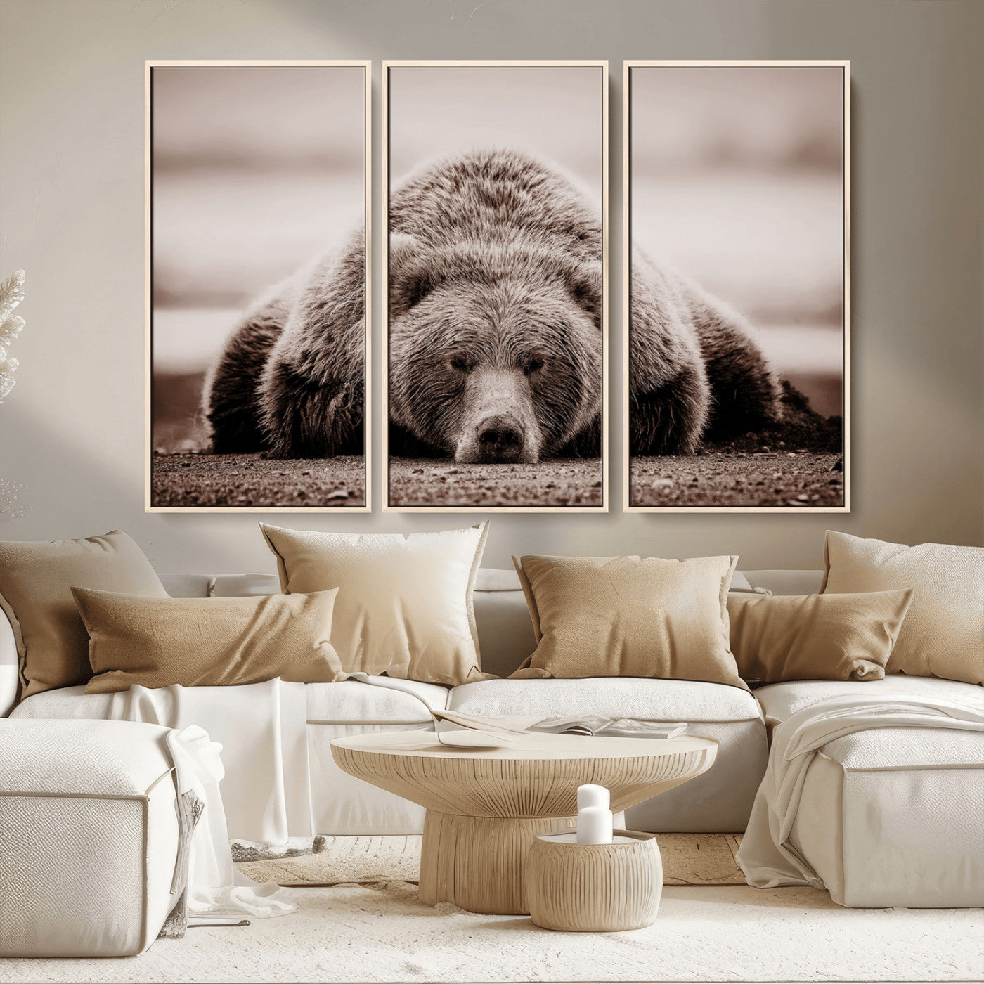 MGV-FC-48X32-3P - Grizzly Bear Wall Art Print - Bear Canvas Wall Art - Rustic Bear Portrait Canvas Print for Cabin Wall Decor and Nature-Inspired Spaces
