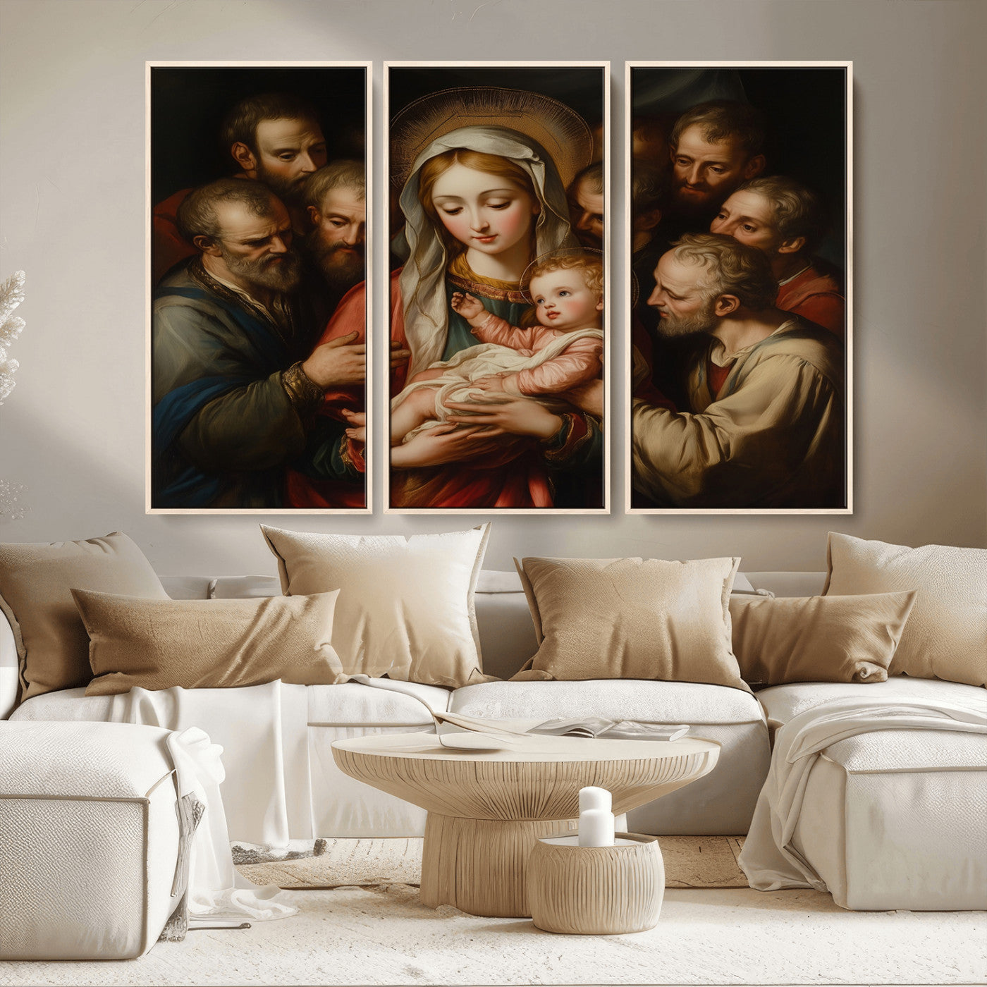 MGV-FC-48X32-3P - Religious Canvas Wall Art Print - Madonna and Child with Apostles Art Print - Classic Christian
