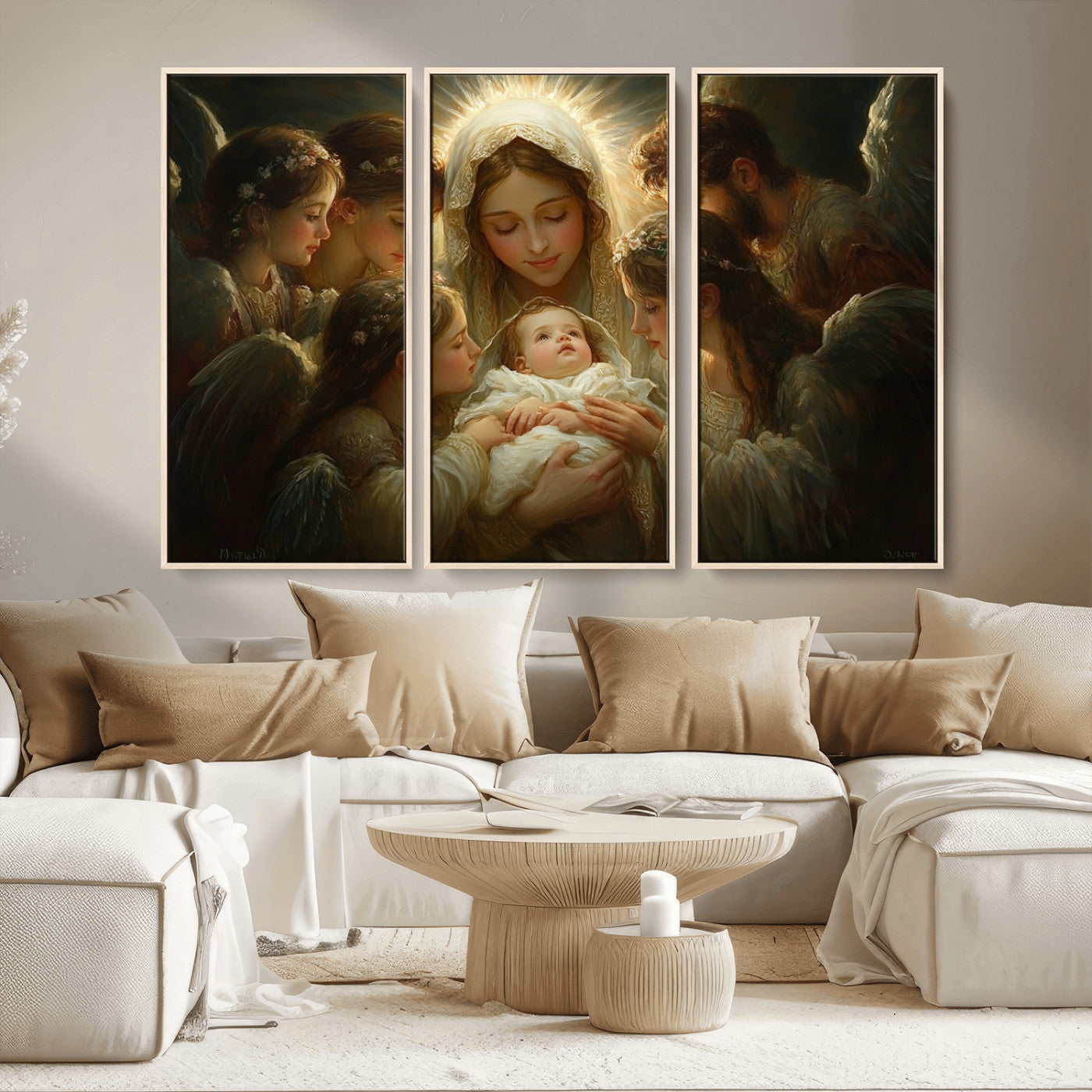MGV-FC-48X32-3P - Mary Jesus Canvas Wall Art Print - Madonna and Child with Apostles Art Print - Classic Christian