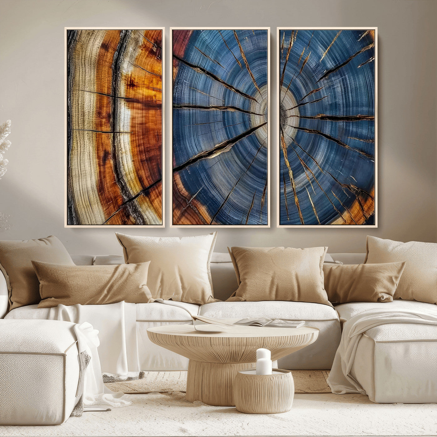 MGV-FC-48X32-3P - Abstract Tree Rings Canvas Wall Art - Wood Grain Canvas Print - Nature-Inspired Modern Wood Grain