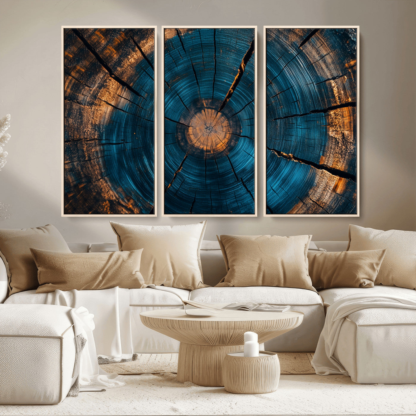 MGV-FC-48X32-3P - Abstract Tree Rings Wall Art Canvas Print - Wood Grain Rings Artwork Print - Nature Woodland Modern