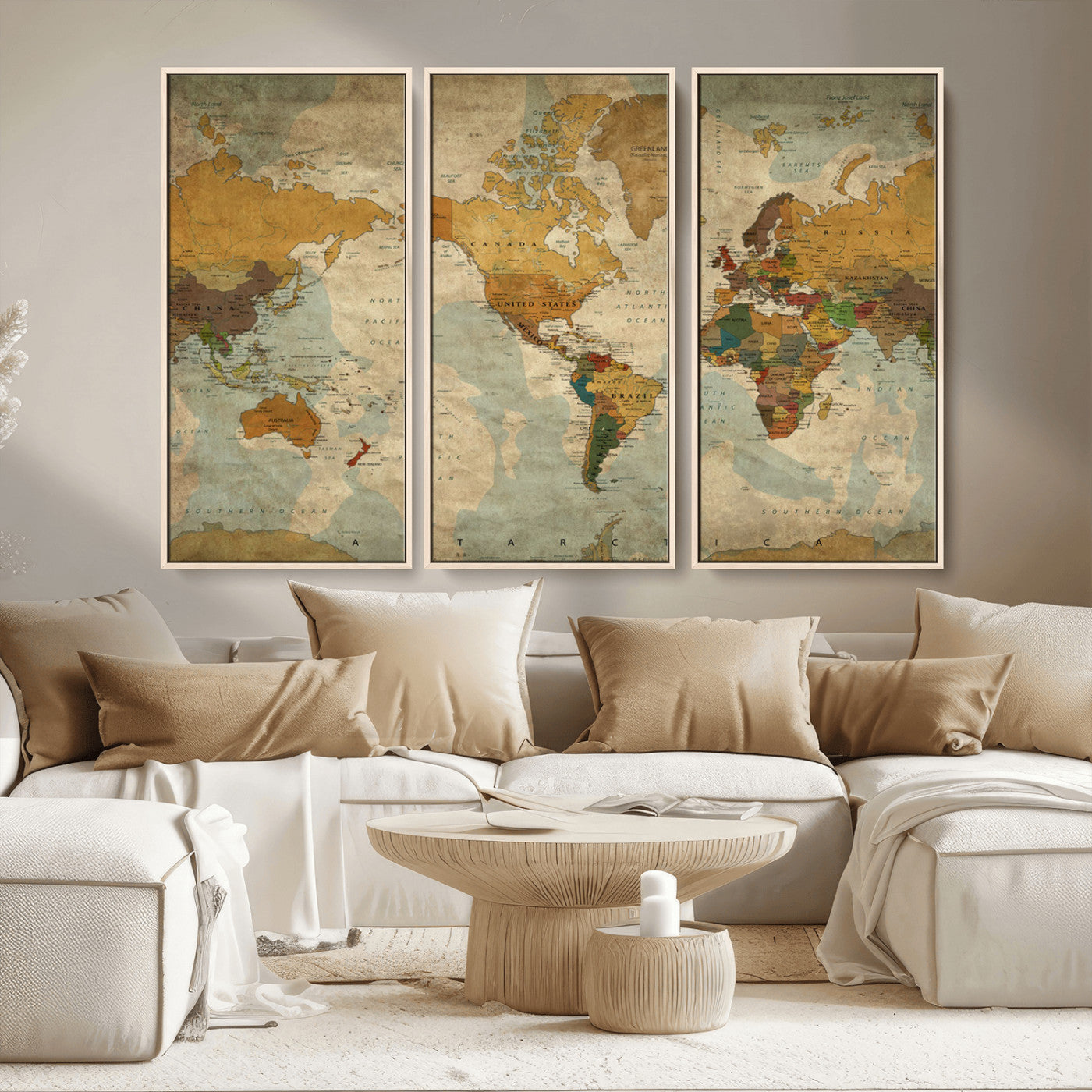 MGV-FC-48X32-3P - Push Pin World Map Canvas Print – Framed Wall Art for Couples to Track Their Travels – Anniversary