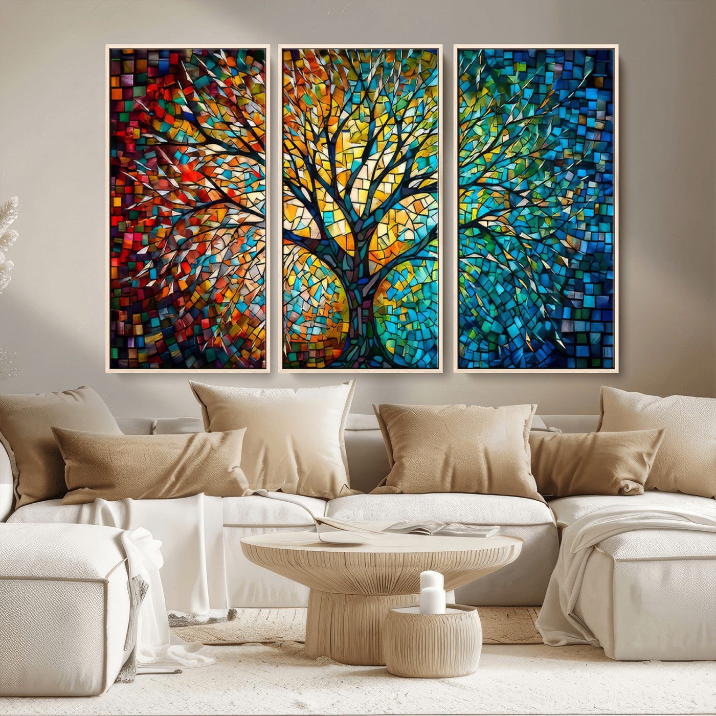 99325-MGV-CV-36X24-Yggdrasil Tree of Life Wall Art Print Canvas | Mosaic Style 3-Panel Canvas Print