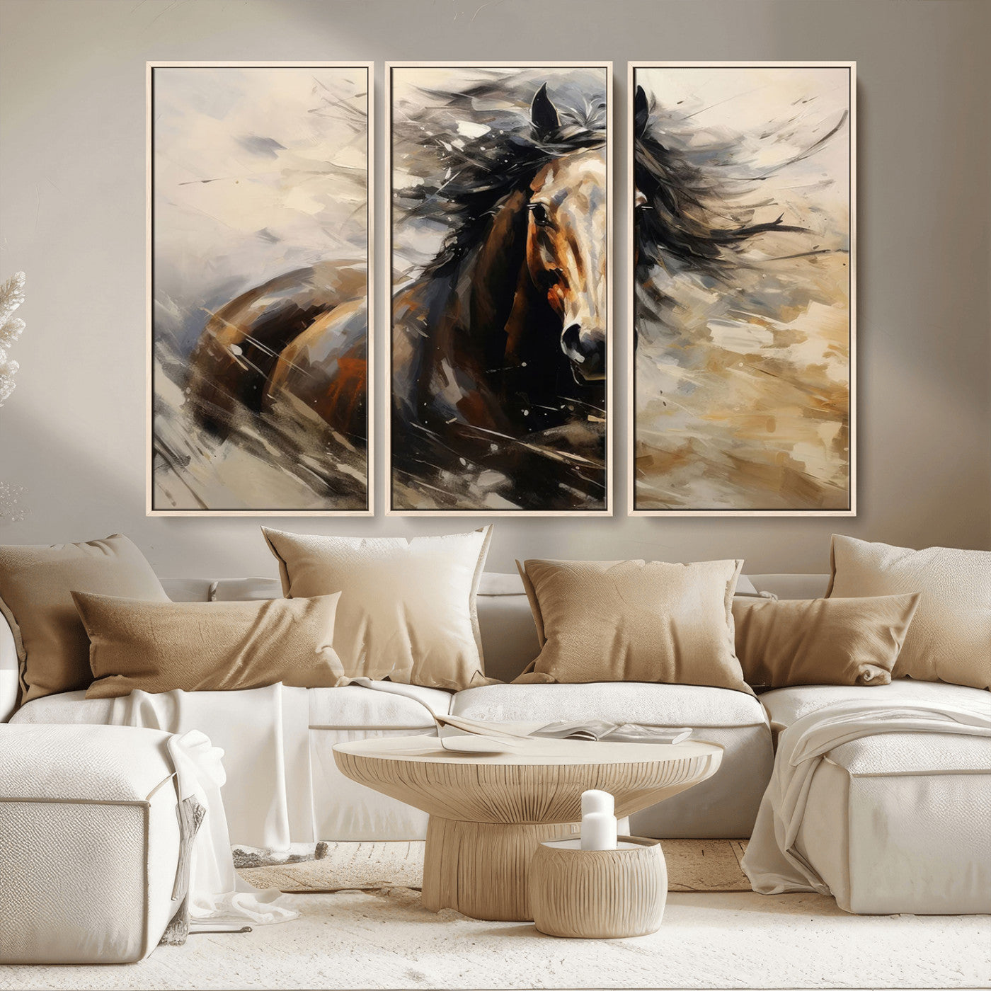 MGV-FC-48X32-3P - Abstract Wall Art Horse Print - Large Western Horse Canvas - Farmhouse Woodland Wall Art - Framed