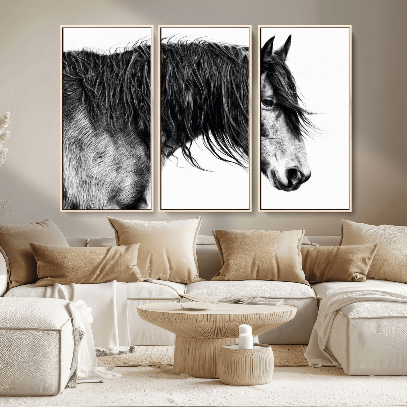 MGV-FC-48X32-3P - Black Horse Wall Art Canvas Print for Farmhouse Decor and Woodland Decoration