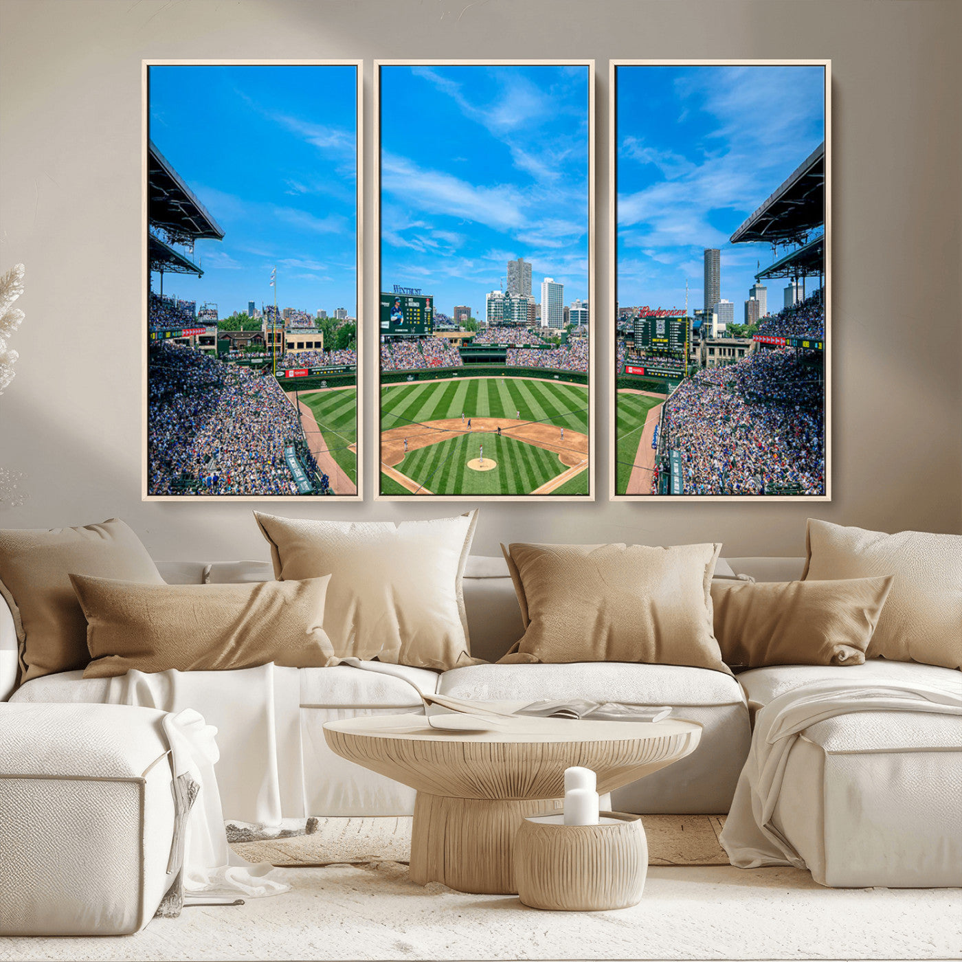MGV-FC-48X32-3P - Wrigley Field Chicago Cubs Panoramic Art Multi Piece Canvas - Iconic Baseball Stadium Print for