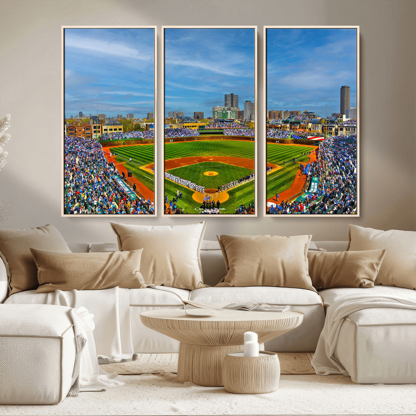 MGV-FC-48X32-3P - Wrigley Field Chicago Cubs Panoramic Multi Piece Canvas Wall Art - Iconic Baseball Stadium Canvas