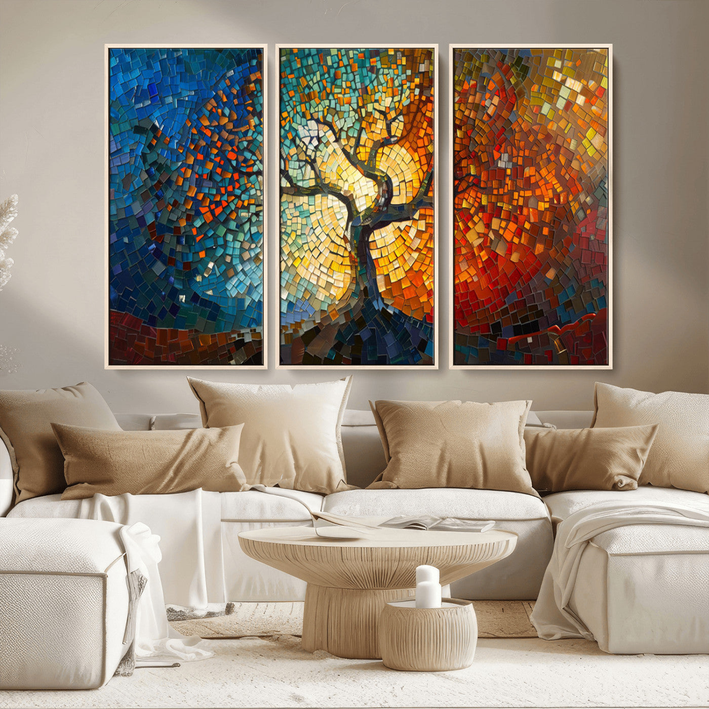 MGV-FC-48X32-3P - Yggdrasil Tree of Life Mosaic Stained Glass Wall Art Canvas, Yggdrasil Tree of Life Mosaic Canvas