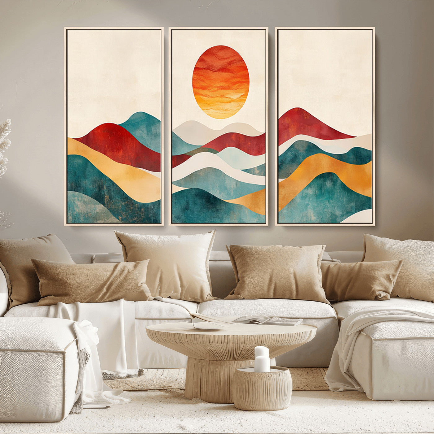 MGV-FC-48X32-3P - Southwest Mountain Canvas - Boho Triptych Wall Art - Rustic Woodland Nursery Decor - Abstract Nature
