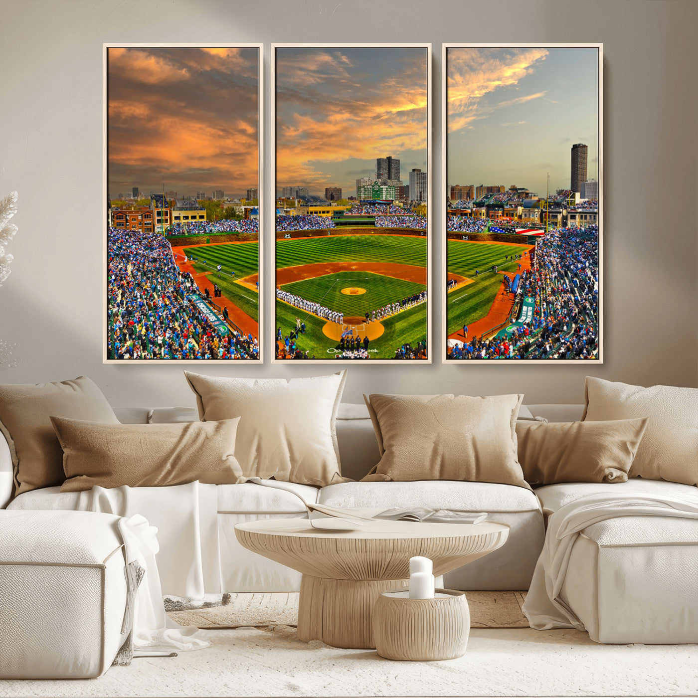 MGV-FC-48X32-3P - Chicago Wrigley Field Canvas Wall Art - Iconic Baseball Stadium Art Print - Wrigley Field Chicago