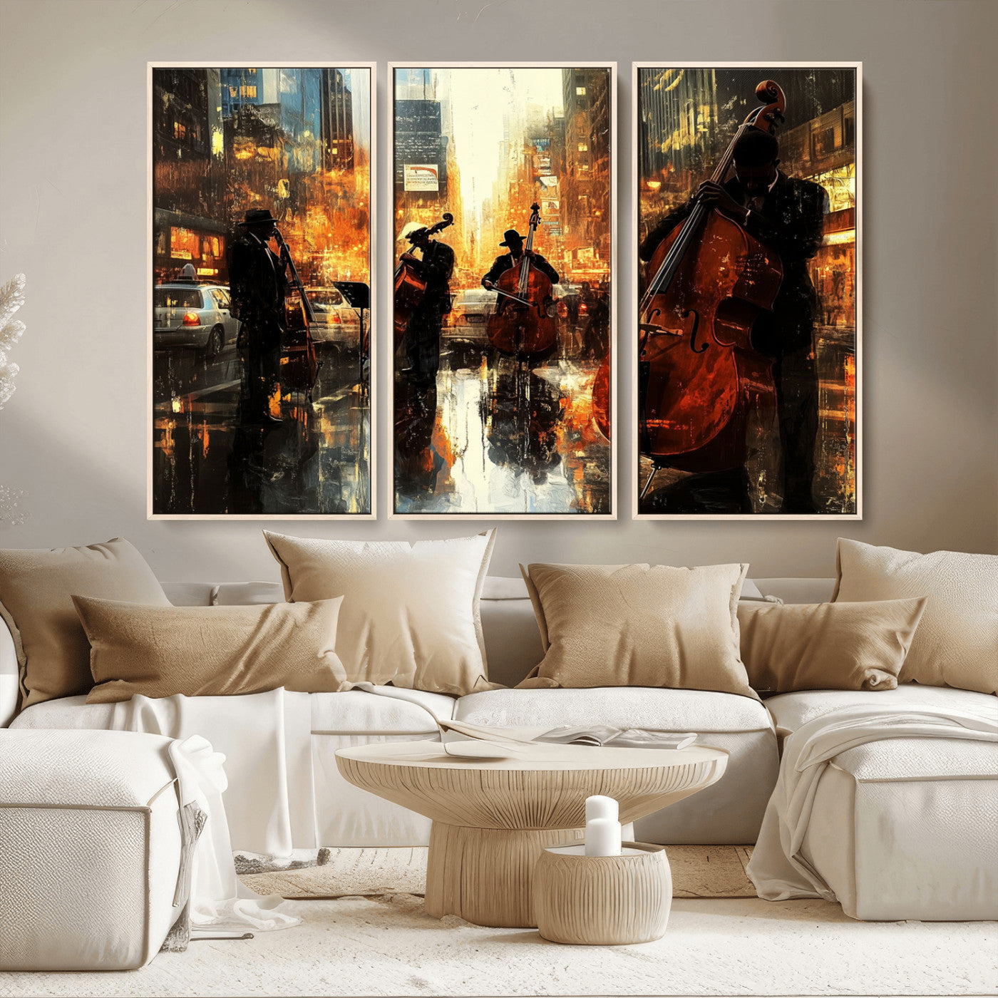 MGV-FC-48X32-3P - African American Abstract Jazz Wall Art - Framed Abstract Music Canvas - Colorful Instrument Canvsa