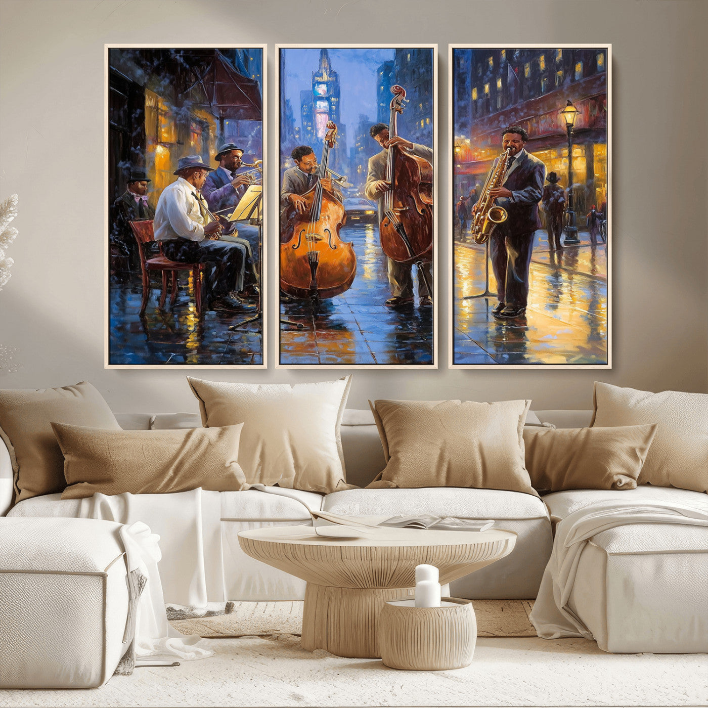 MGV-FC-48X32-3P - Colorful Jazz Wall Art - African American Music Canvas Print - Framed Abstract Music Poster for Home