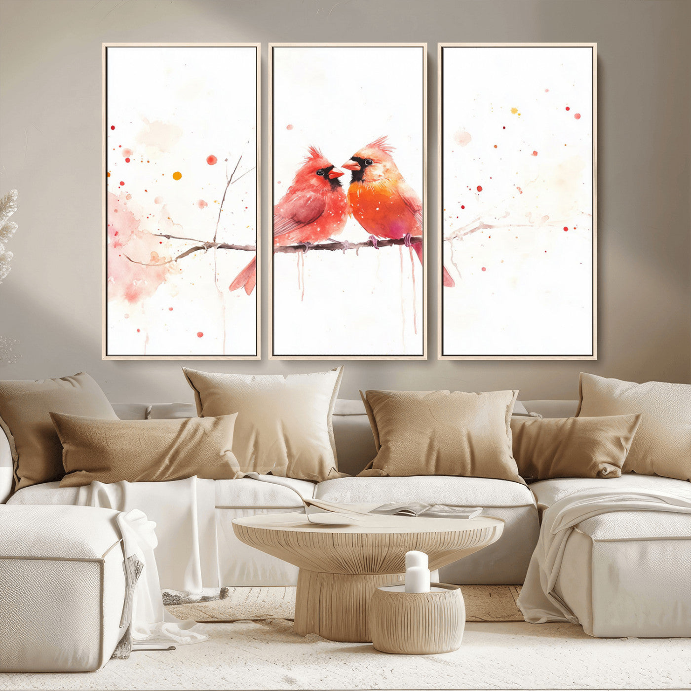 MGV-FC-48X32-3P - Cardinal Bird Canvas Wall Art - Male and Female Cardinal Print - Nature-Inspired Bird Wall Decor for