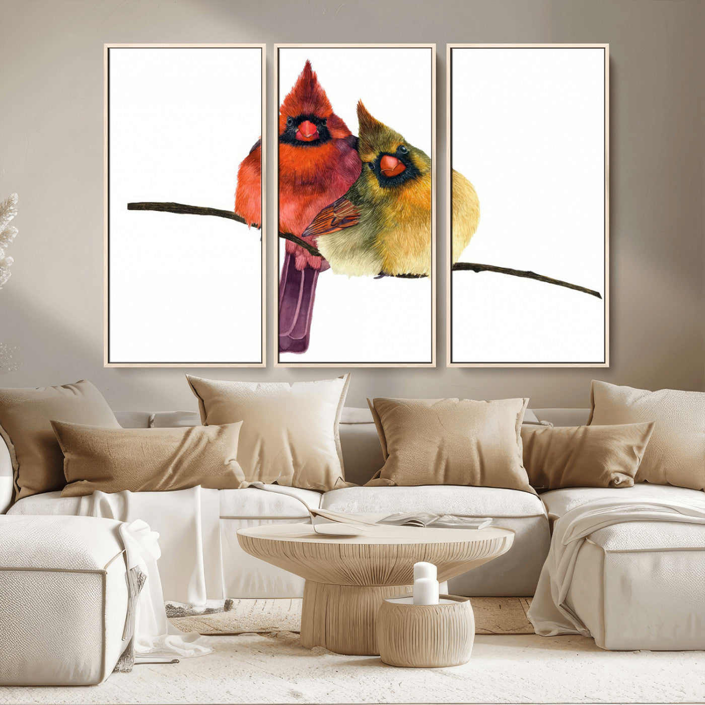 MGV-FC-48X32-3P - Cardinal Bird Canvas Wall Art - Male and Female Cardinal Print - Nature-Inspired Bird Wall Decor for