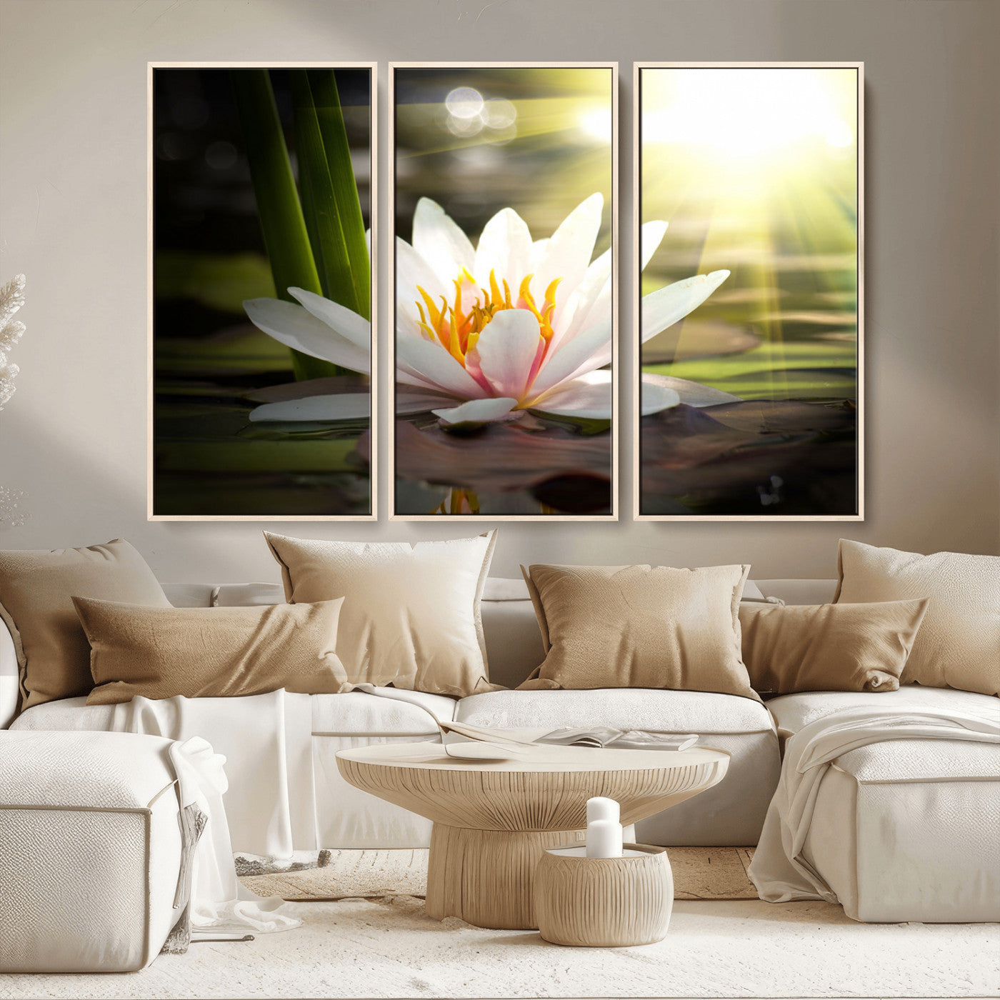 MGV-FC-48X32-3P - Lotus Flower Wall Art Canvas Print, Water Lily Large Wall Art Canvas Print