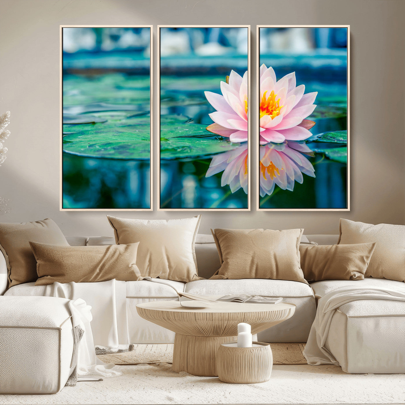 MGV-FC-48X32-3P - Lotus Flower Wall Art Canvas Print, Water Lily Large Wall Art Canvas Print for Yoga Room Decor,