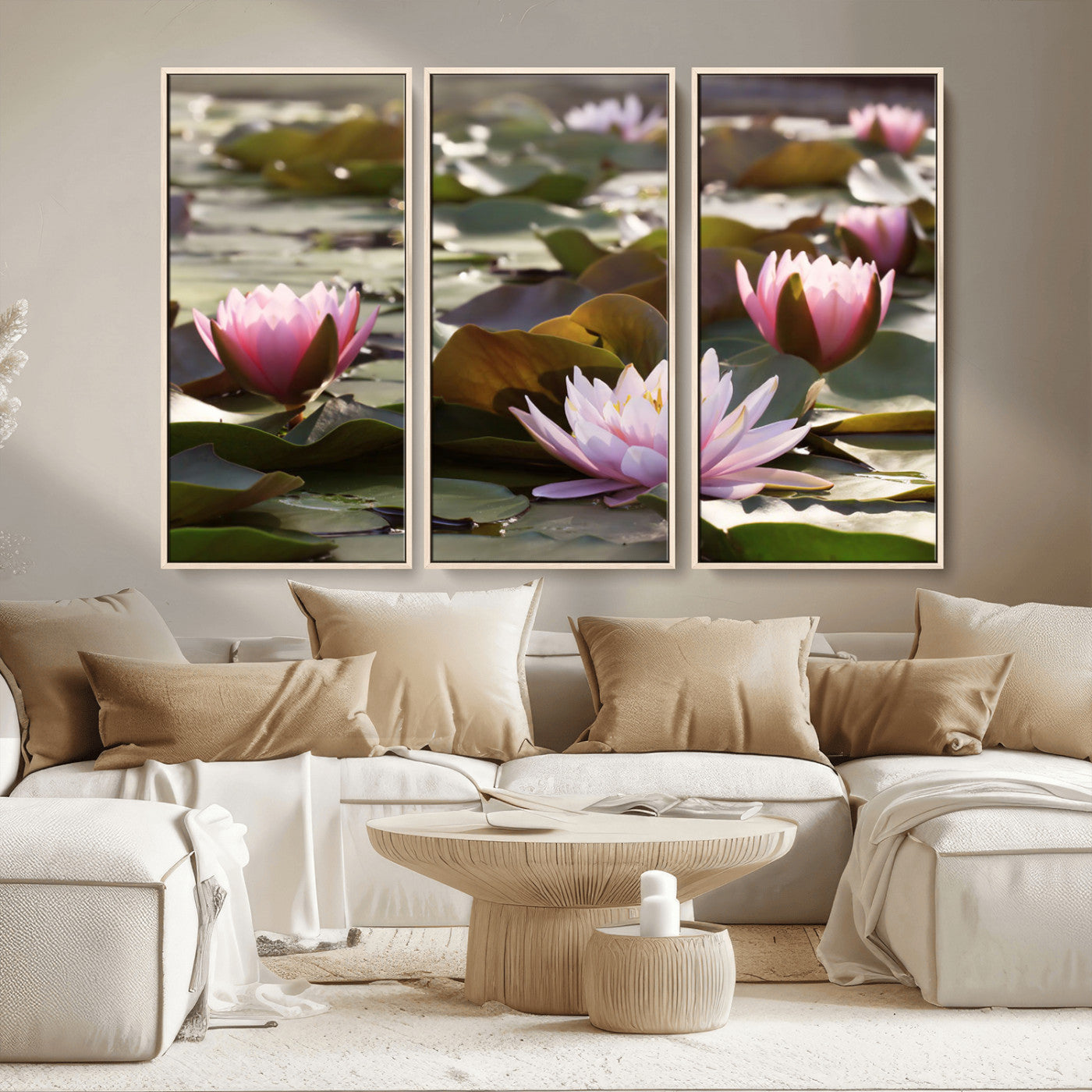 MGV-FC-48X32-3P - Lotus Flower Wall Art Canvas Print, Water Lily Large Wall Art Canvas Print for Yoga Room Decor,