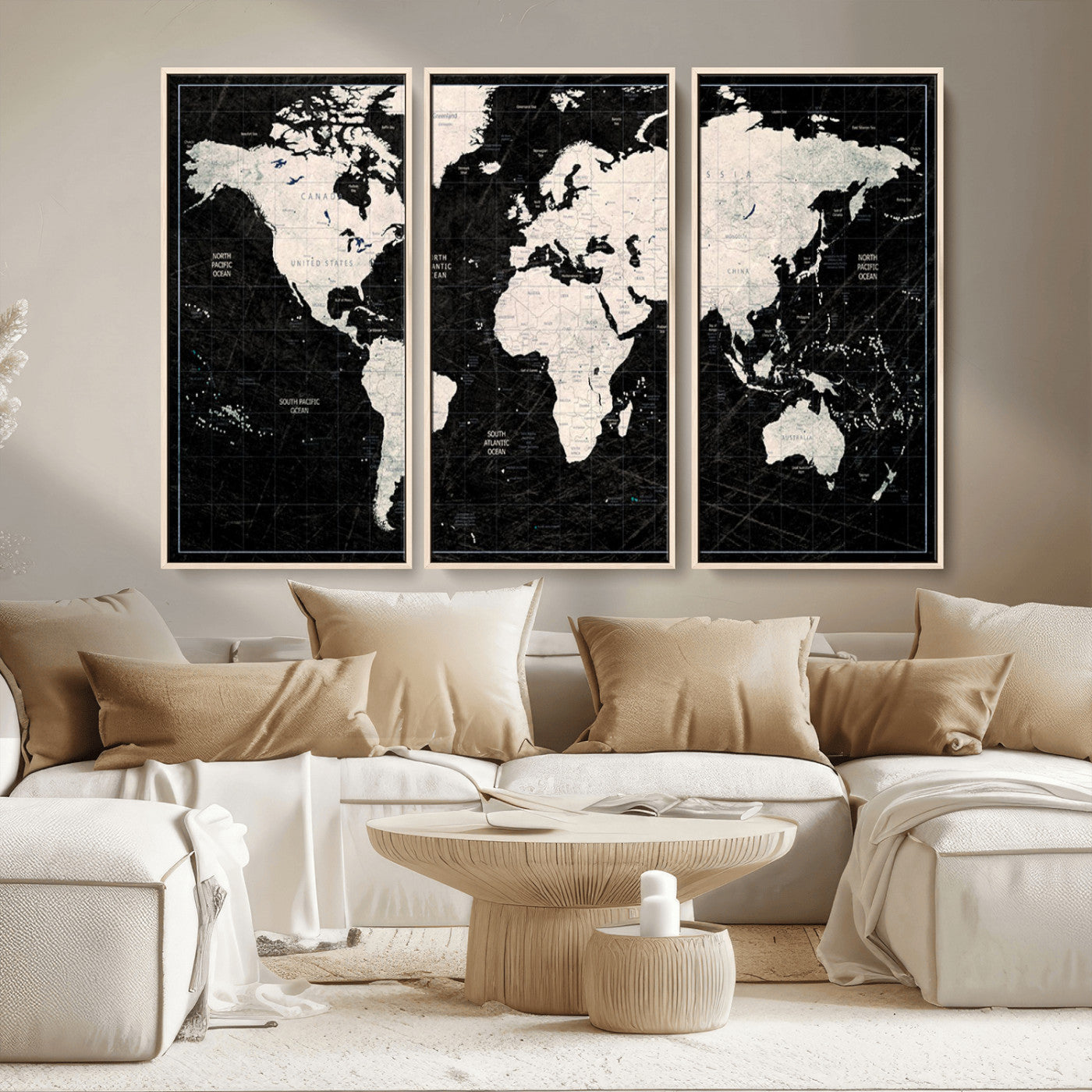 MGV-FC-48X32-3P - Push Pin World Map Canvas Print – Framed Wall Art for Couples to Track Their Travels – Anniversary