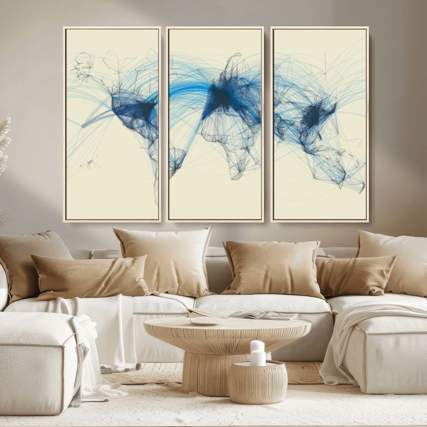 MGV-FC-48X32-3P - Flight Routes Map art Air Traffic Avi World Map with Blue Connections Canvas Wall Art – Modern