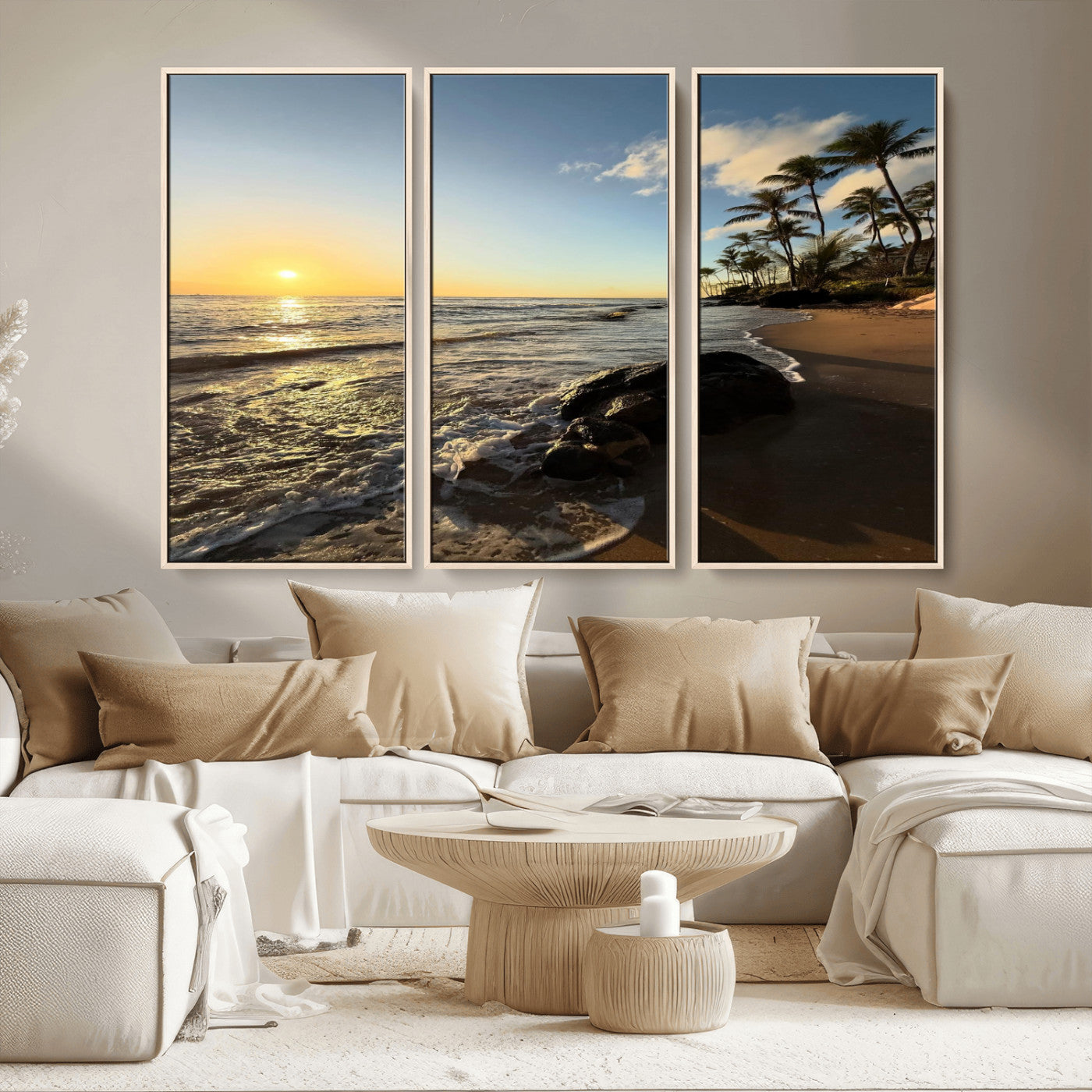 MGV-FC-48X32-3P - Tropical Beach Wall Art - Stunning Ocean Sunset Canvas Print with Palm Tree Design for Relaxing and