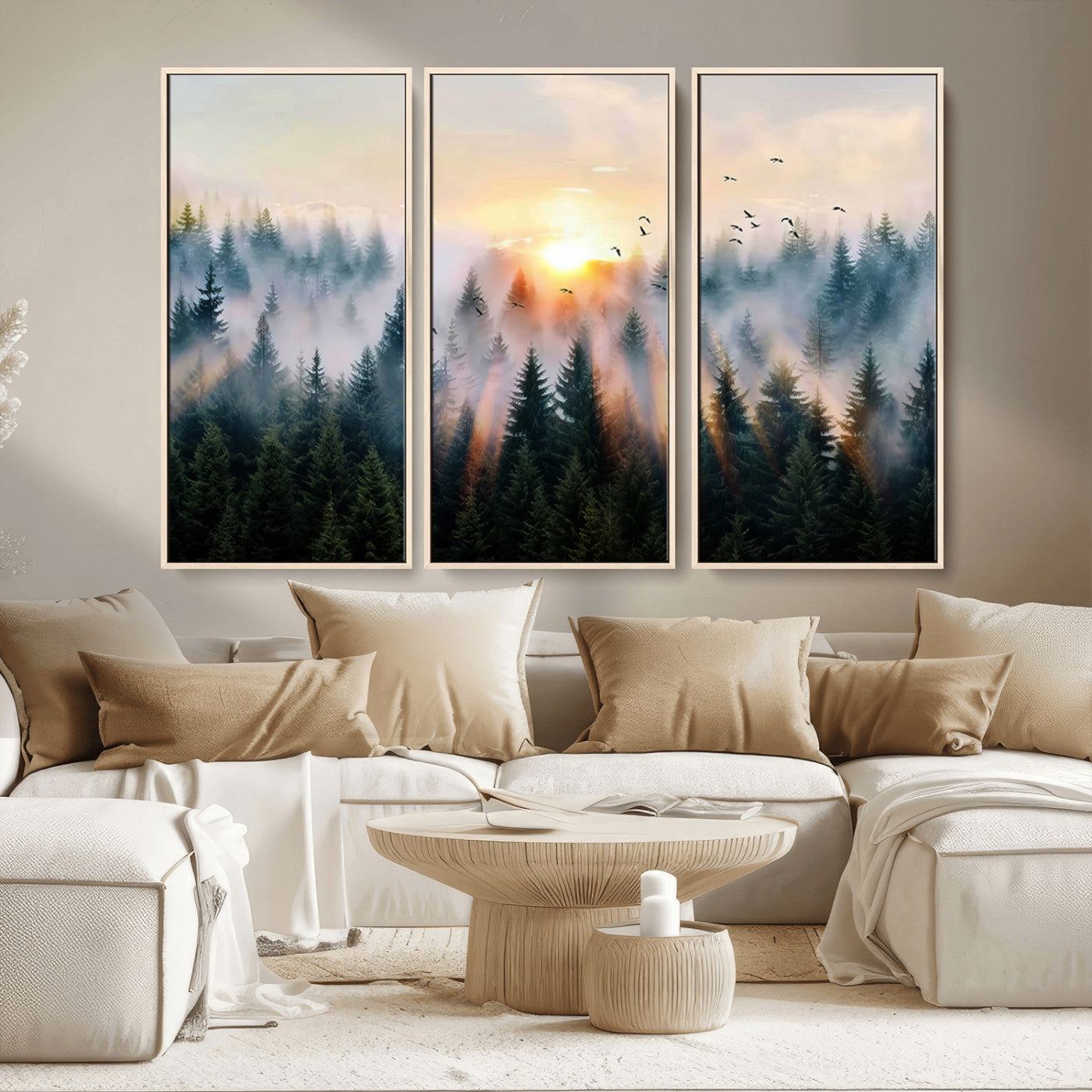 MGV-FC-48X32-3P - Abstract Forest Wall Art - Serene Nature Canvas Print with Misty Forest Design for Modern Home or