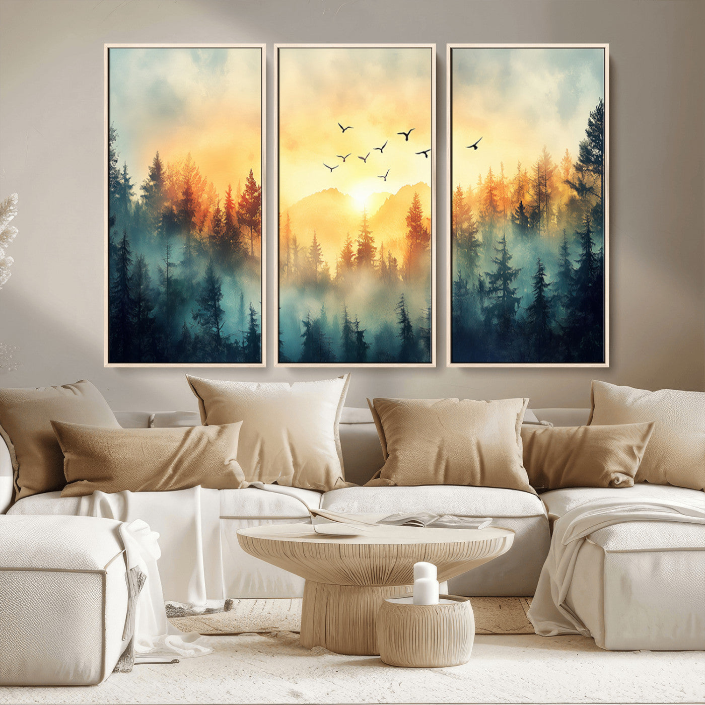 MGV-FC-48X32-3P - Abstract Forest Wall Art Print- Serene Nature Canvas Print with Misty Forest Design for Modern Home