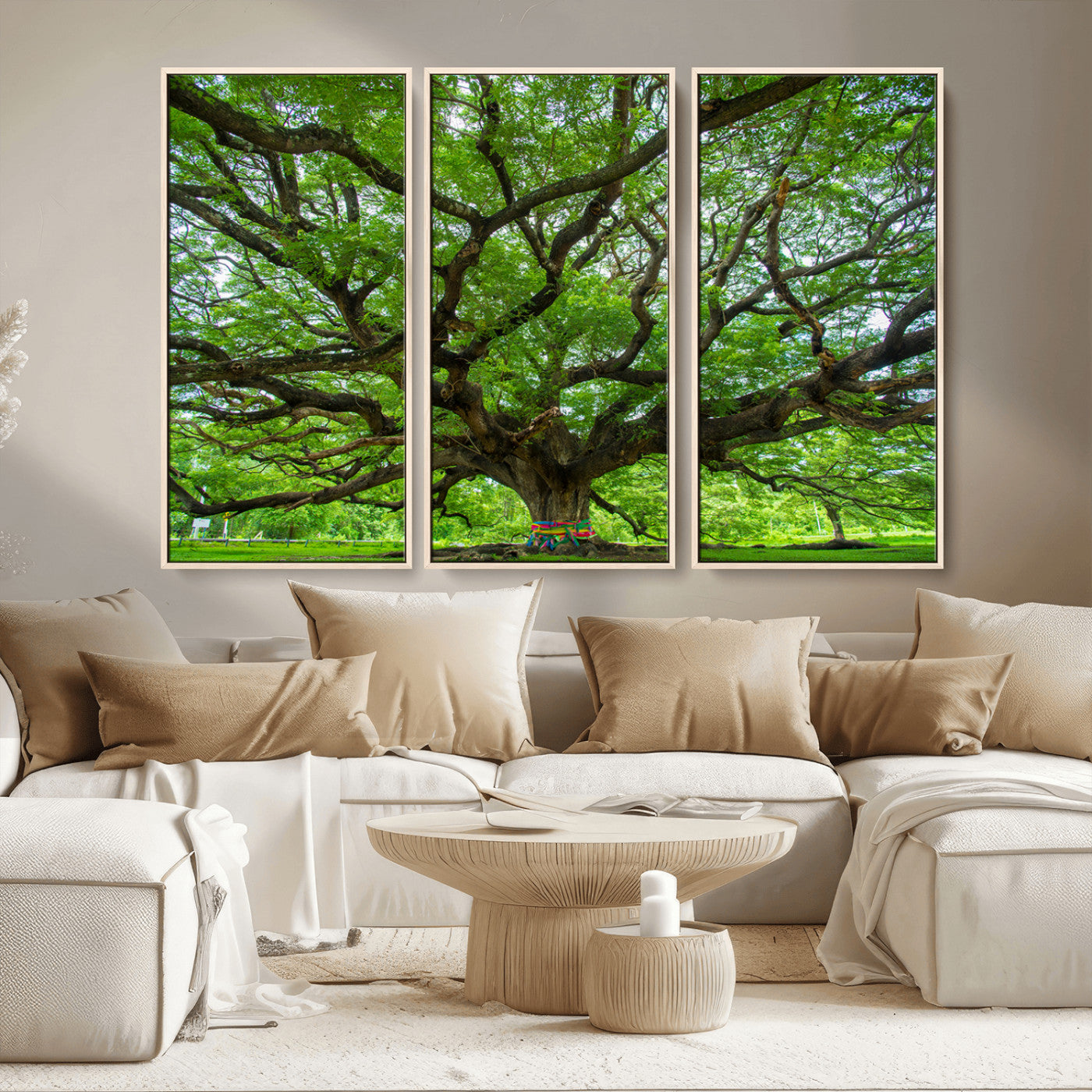 MGV-FC-48X32-3P - Oak Tree Wall Art Print, Forest Canvas Wall Art for Home and Office, Framed Angel Oak Tree Canvas