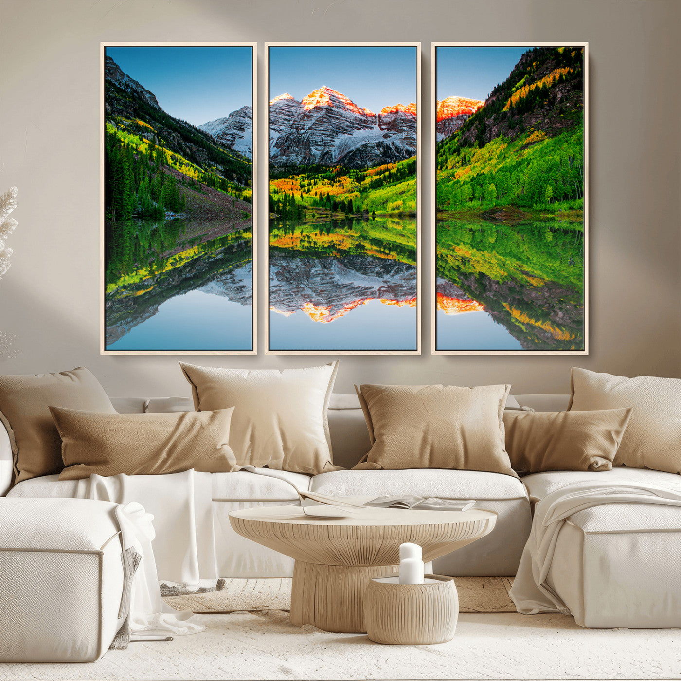 MGV-FC-48X32-3P - Maroon Bells Lake Print Wall Art – Majestic Colorado Mountain Landscape, Autumn Reflection,