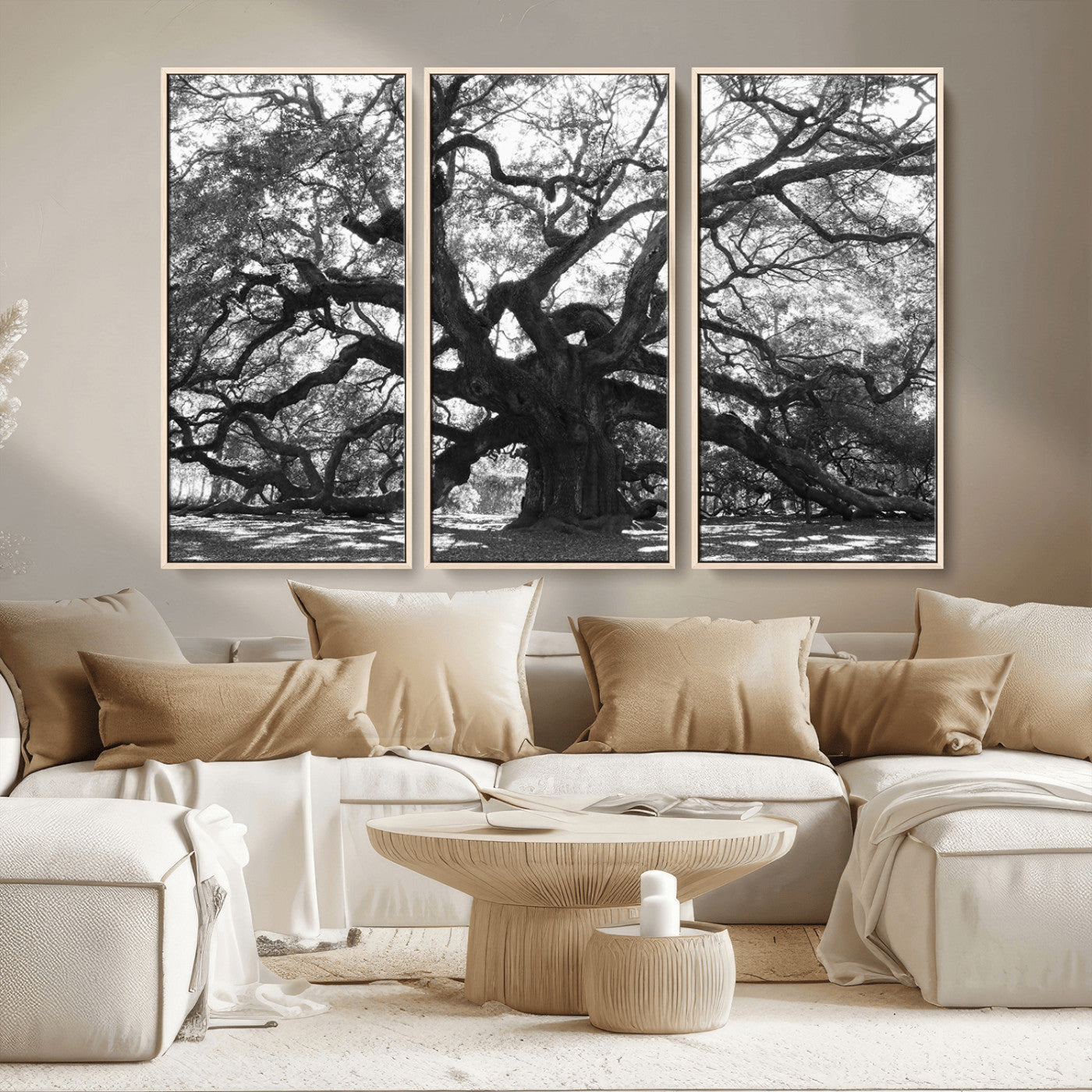 MGV-FC-48X32-3P - Ancient Oak Wall Art Canvas Print, Framed Twisted Branches Art Picture Print, Gnarled Tree Perfect Moody Nature Decor Artwork