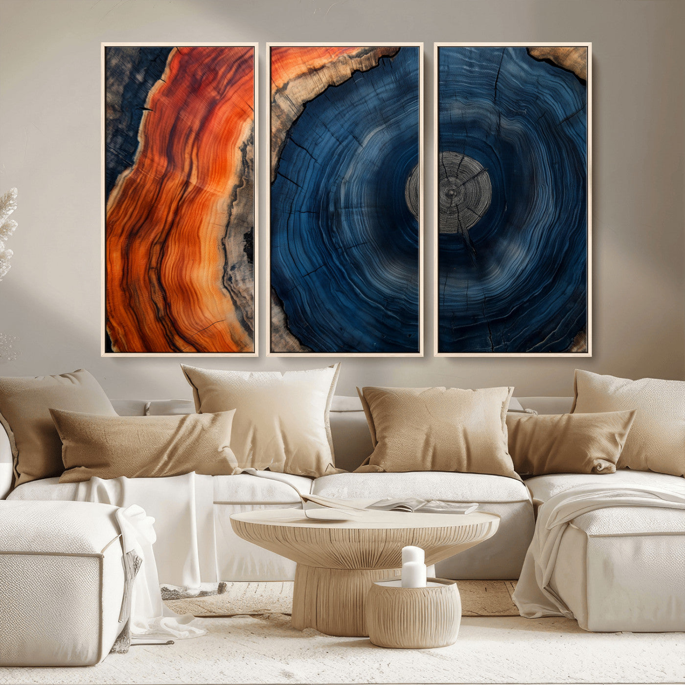 MGV-FC-48X32-3P - Tree Rings Wall Art Canvas Print, Rustic Wood Print, Framed Natural Texture Art Print, Wood Grain