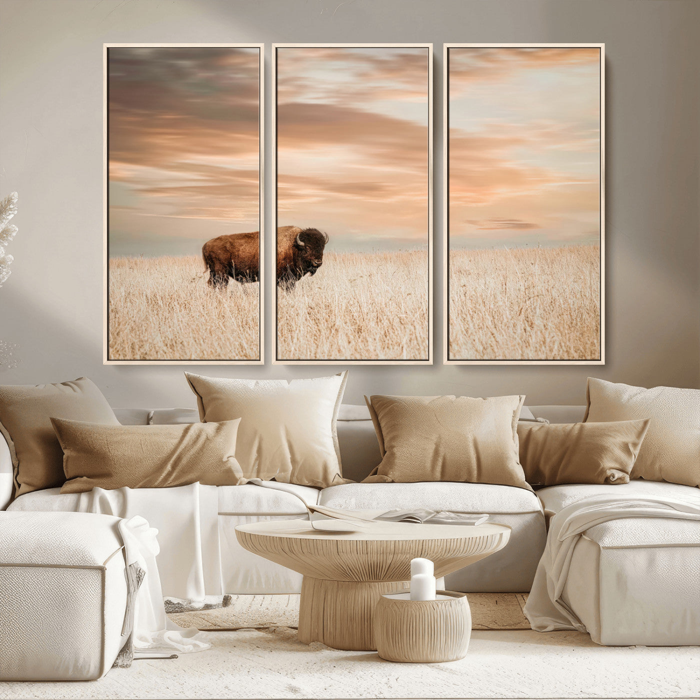 MGV-FC-48X32-3P - Bison Wall Art Canvas Print, Framed Buffalo Art Picture Print, Western Prairie Perfect Rustic Decor Artwork