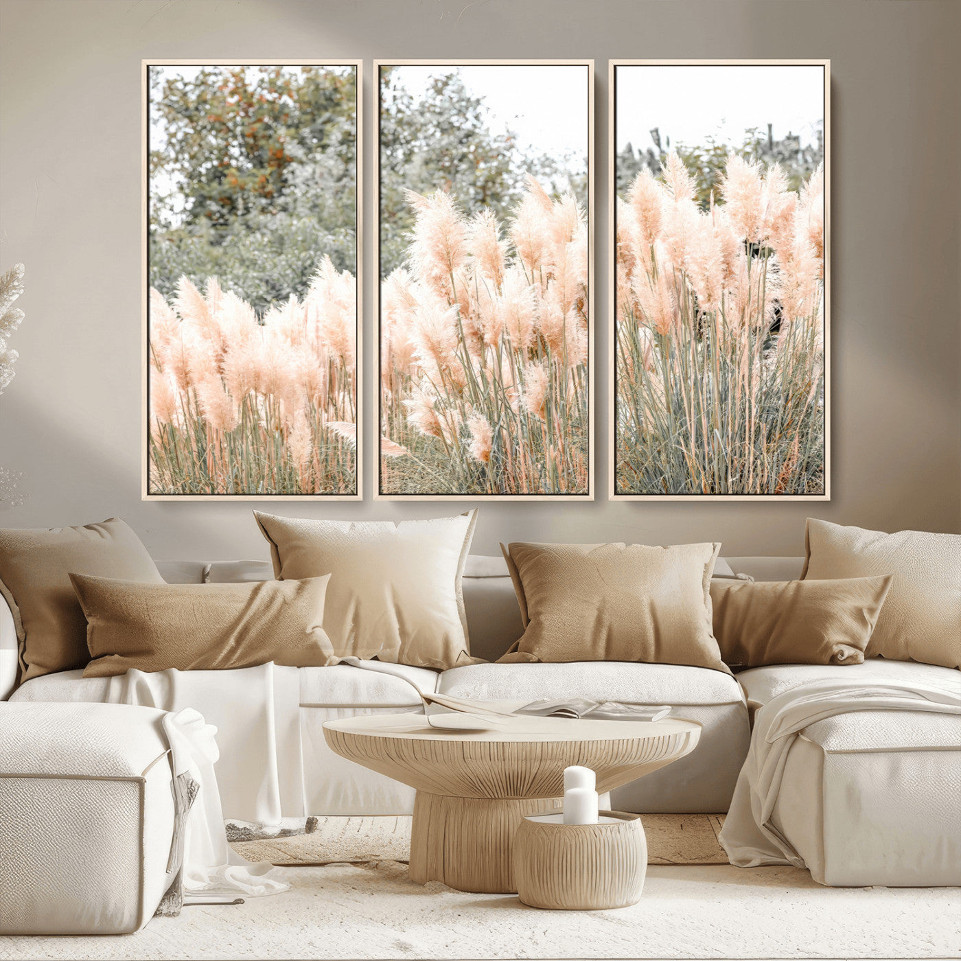 21826392-MGV-CV-36X24 - Pampas Grass Wall Art – Soft Blush Hues and Natural Texture Canvas Print, Serene Outdoors & Botanical Charm for Living Room or Nature Decor