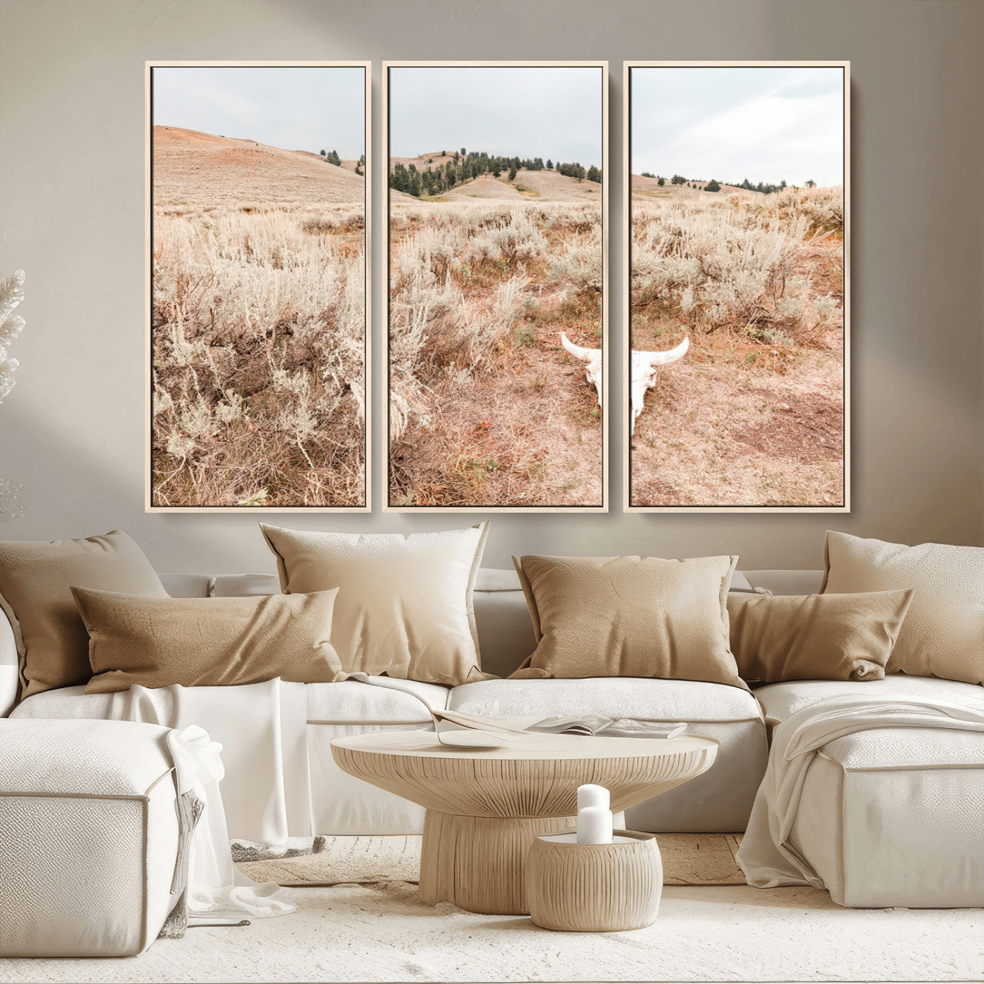 97234735-MGV-CV-36X24 - Desert Skull Wall Art – Arid Landscape & Sagebrush Canvas Print, Rustic Nature and Earth Tones for Living Room or Minimalist Decor