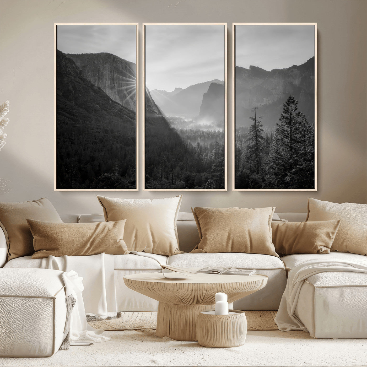 MGV-FC-48X32-3P - Yosemite Valley Wall Art Canvas Print, Framed El Capitan Sunrise Art Picture Print, Misty Mountain Perfect Modern Rustic Decor Artwork