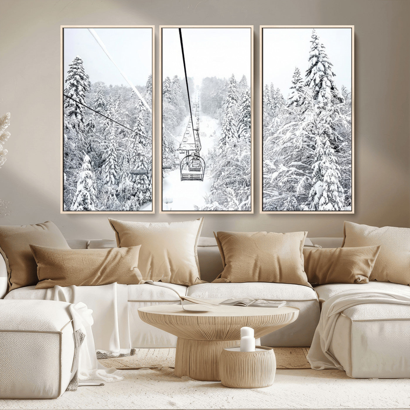 MGV-FC-48X32-3P - Winter Snow Ski Lift Wall Art Canvas Print Winter Trees Print