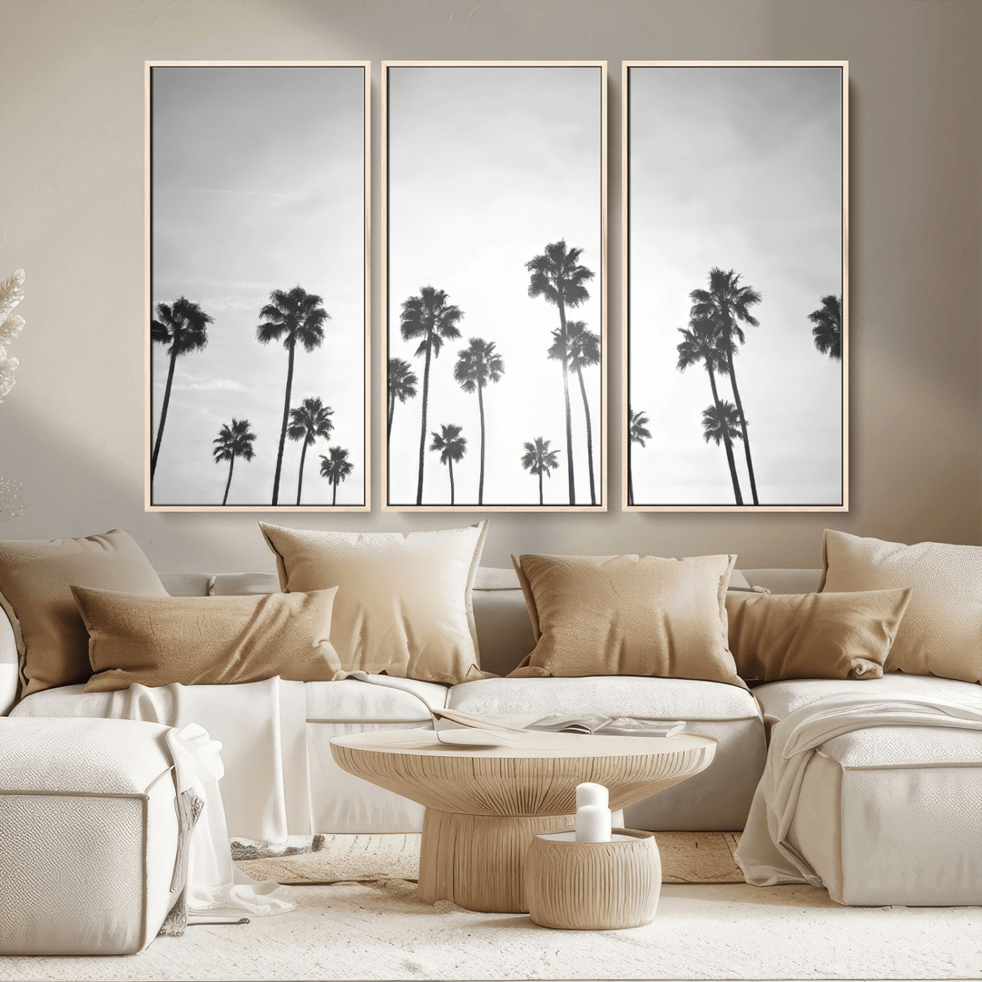 62298277-MGV-CV-36X24-Monochrome Palms Wall Art Canvas Print – Framed Minimalist Silhouetted Trees Artwork for Home, Office, Living Room