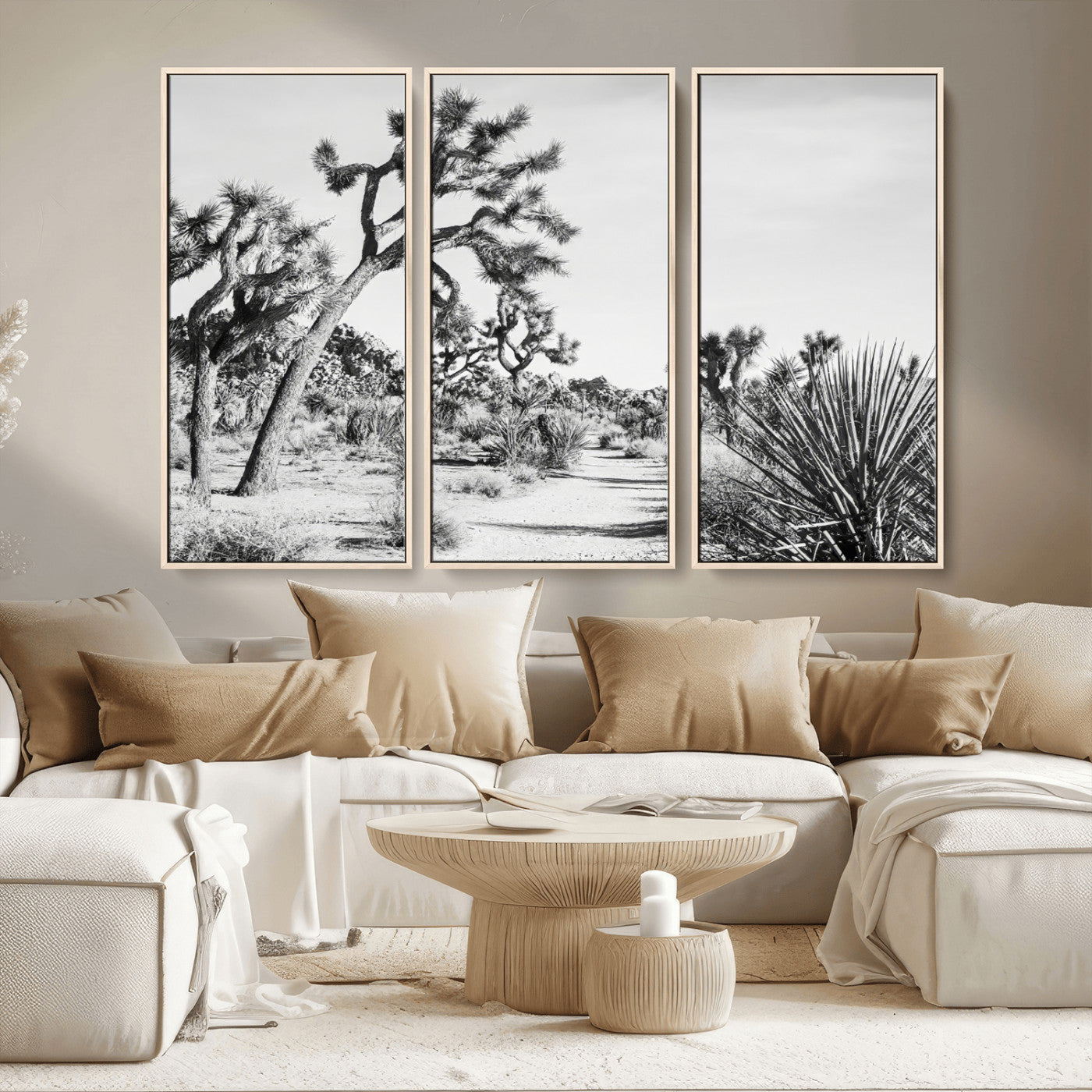 MGV-FC-48X32-3P - Joshua Tree Wall Art Canvas Print, Framed Desert Path Art Picture Print, Monochrome Desert Perfect Minimalist Desert Decor Artwork