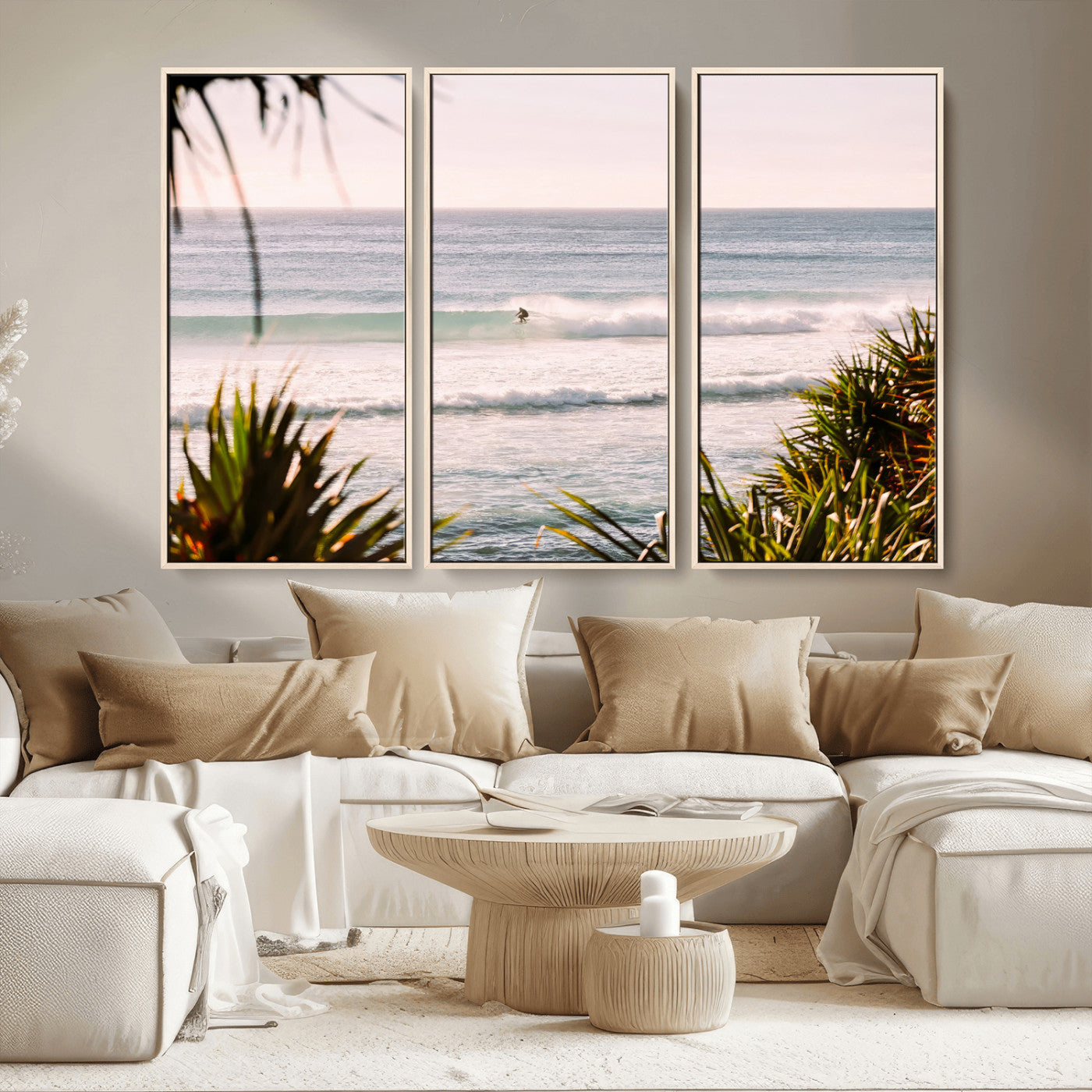 MGV-FC-48X32-3P - Ocean Surfer Wall Art Canvas Print, Framed Coastal Surf Art Picture Print, Tropical Beach Perfect Tropical Coastal Decor Artwork