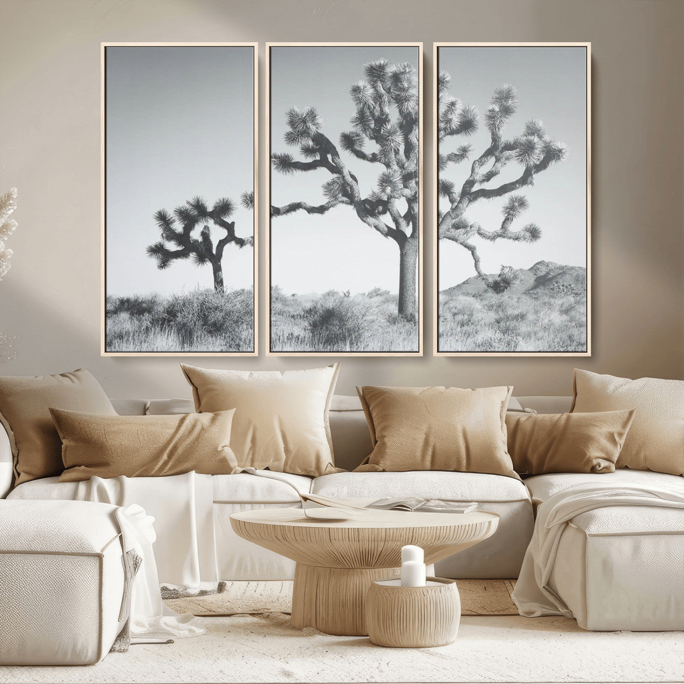 MGV-FC-48X32-3P - Joshua Tree Wall Art Canvas Print, Framed Black White Landscape Art Picture Print, Desert Tree Decor Perfect Southwestern Decor Artwork